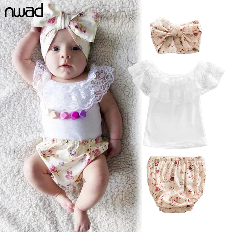 NWAD Baby Girl Summer Clothes Set Lace Clothing Sets For Newborn Baby