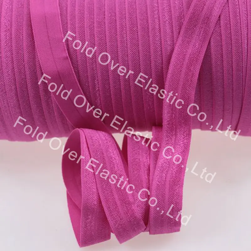 

5/8 Solid FOE Ribbon-#185 Raspberry Rose-Shinny fold over elastic-Custom Print Fold Over Elastic
