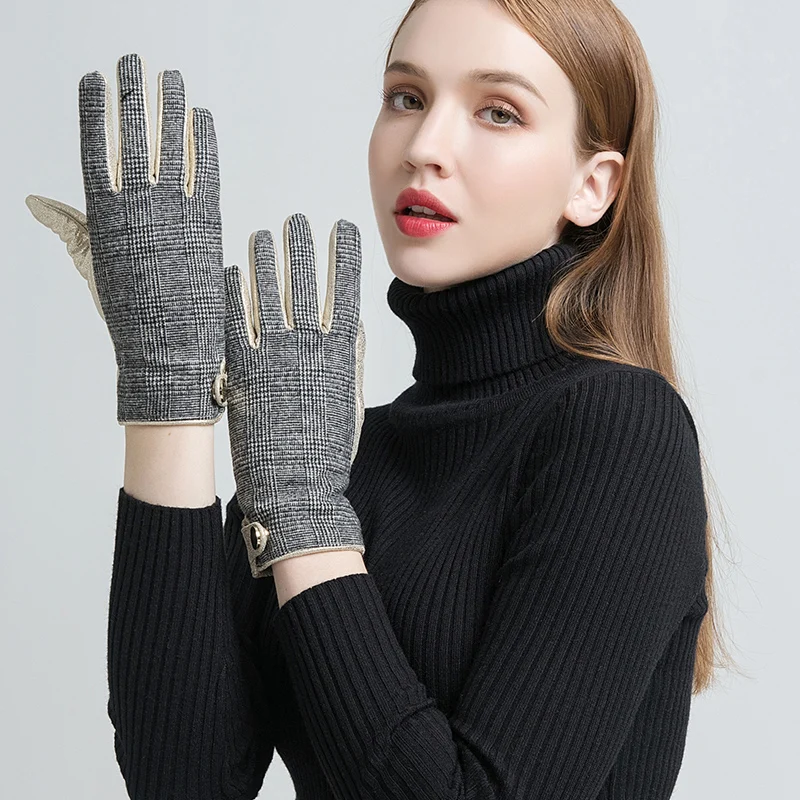 GOURS Genuine Leather Winter Gloves Women Fashion Black Luxurious Gold Touch Screen Hand Driving Gloves New Mittens GSL066