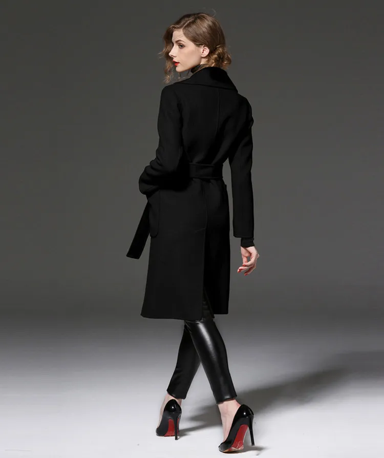 Winter Woolen Long Trench Coat Women 020