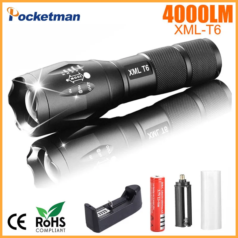 

Portable LED Flashlight LED Torch Zoomable Flashlight 4000LM E17 XM-L T6 LED 5 Mode Light For 18650 or 3xAAA Battery
