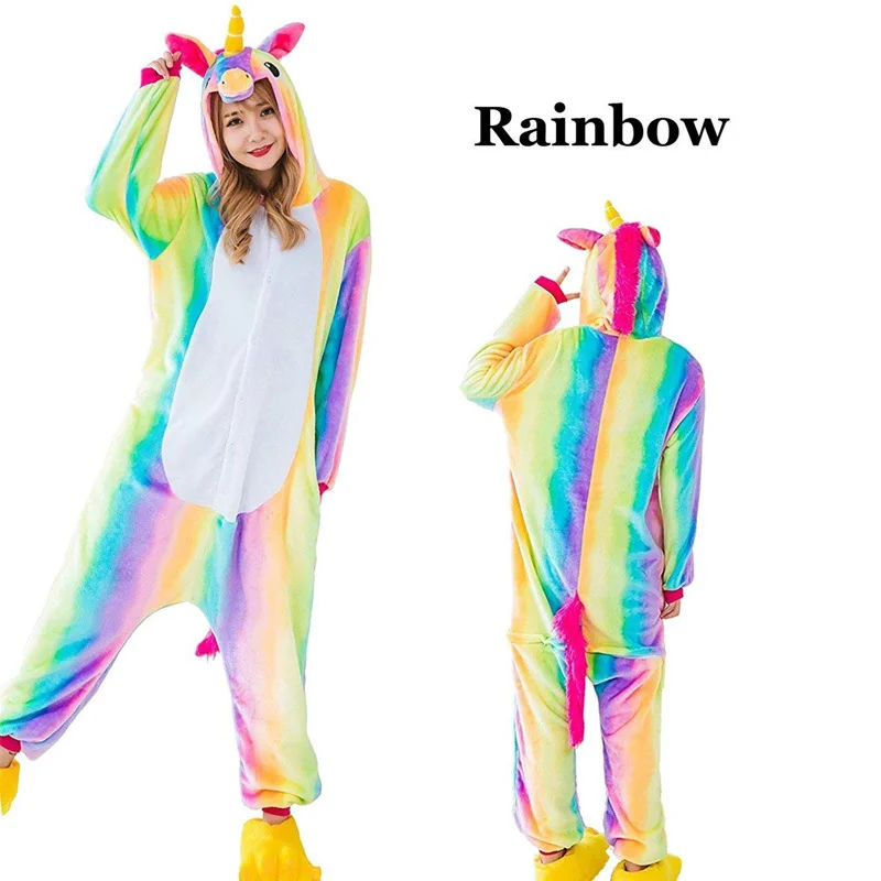 Winter Unisex Unicorn Pajamas Kigurumi Animal Rainbow Pyjamas women Adult onesies Cosplay Flannel stitch Onesie Sleepwear 2019