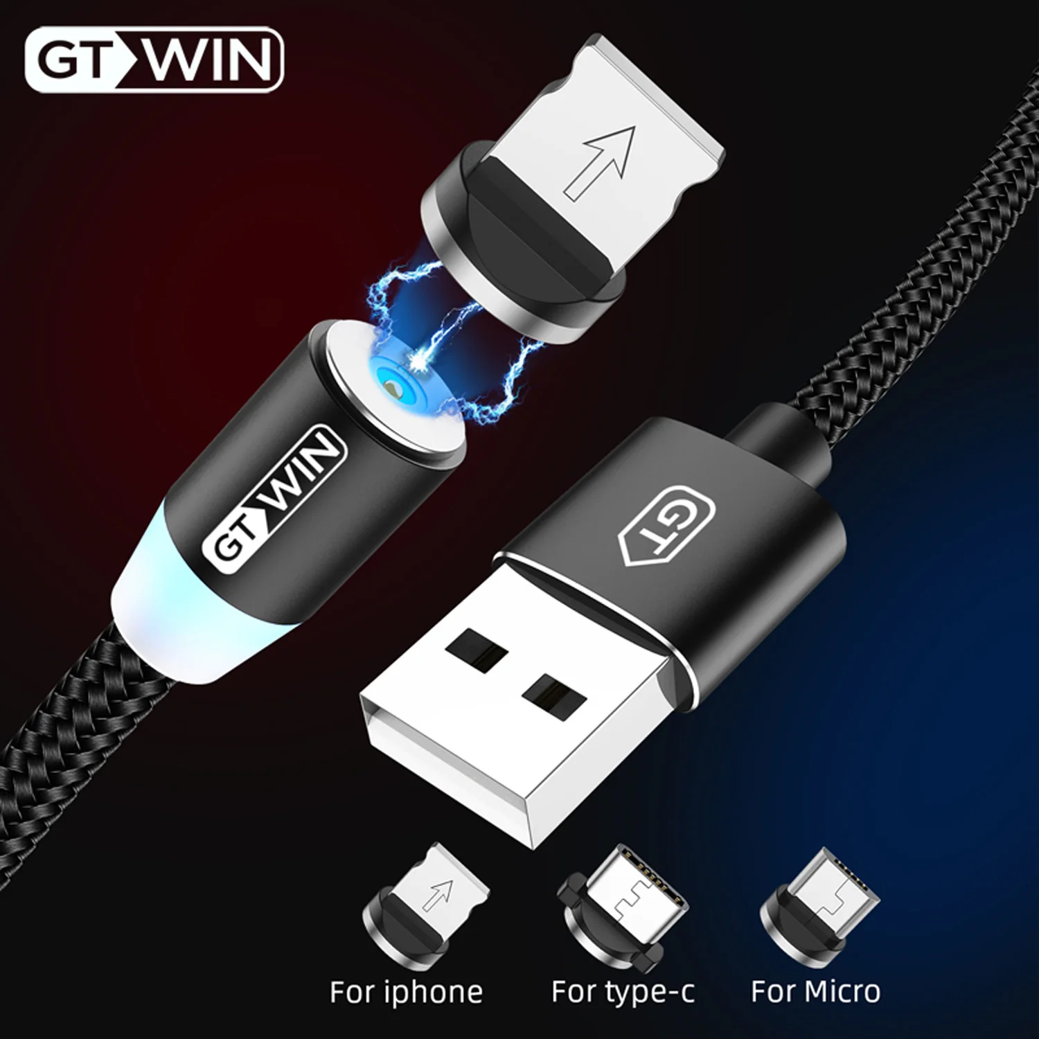 

GTWIN Magnetic USB Cable For Iphone Type C Fast Charging Cord For Samsung S10 S9 Note 8 Magnet Micro Plug Wire For Xiaomi Huawei