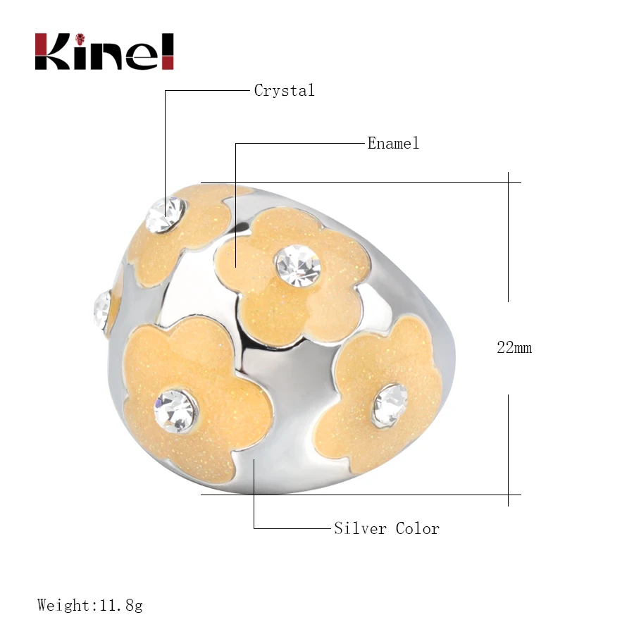 Kinel роскошное эмалированное маленькое цветочное кольцо для женщин серебряного цвета с кристаллами вечерние модные ювелирные изделия подарок