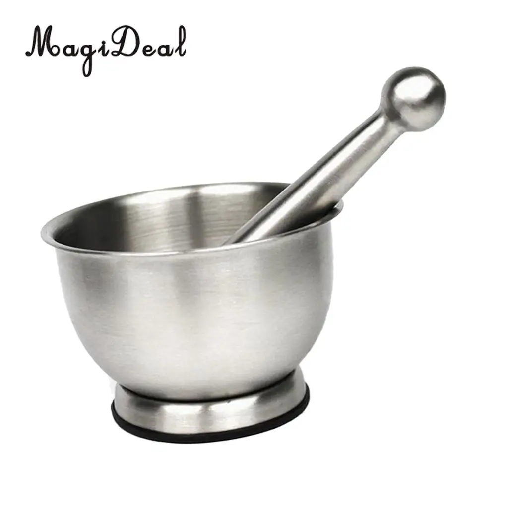 Amagogo Stainless Steel Mortar & Pestle Hand Crusher Garlic Spice Herb Grinder Bowl