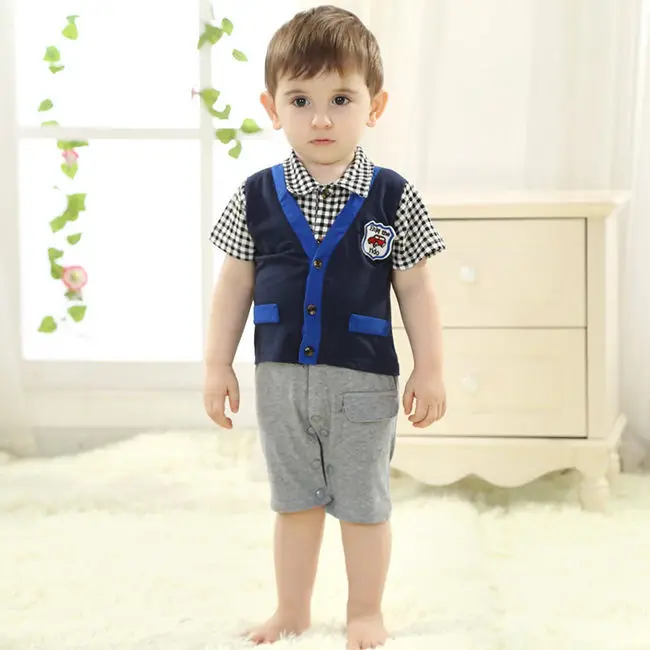 2021 Summer Boys Handsome Fake Two Pieces Plaid Shirts And Shorts Baby