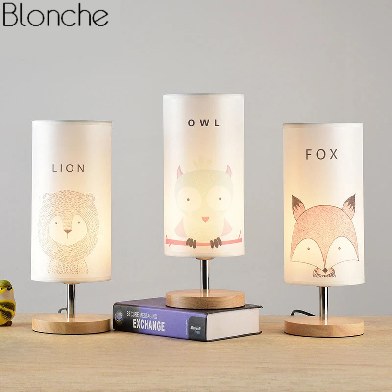 Billig Moderne Nordic Holz Tisch Lampe Tier Studie Schreibtisch Leuchten Schlafzimmer Nacht Lampe Kinderzimmer Wohnkultur Stand Leuchte