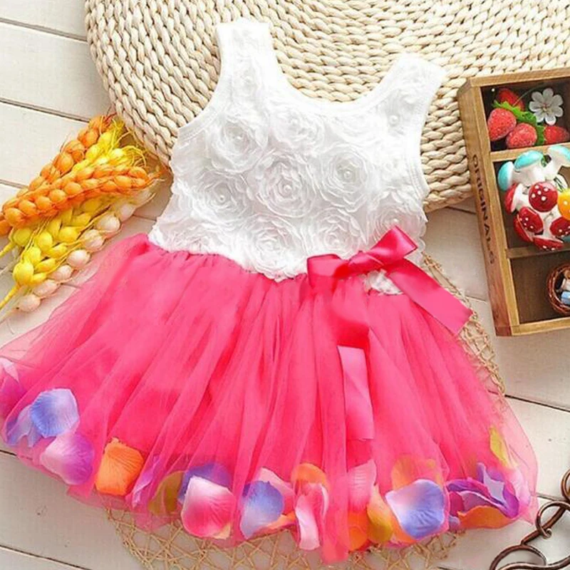 

Summer baby girls dress girl flower rose petal hem dress candy colorl cute dress vestidos infantis#28527