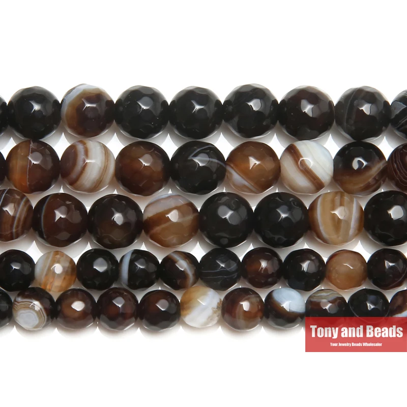 

Free Shipping 15" Strand Natural Stone Faceted Brown Stripe Agates Round Beads 4 6 8 10 12MM Pick Size For Jewelry