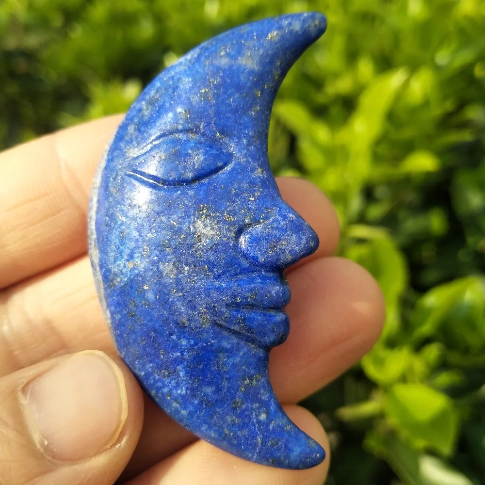 26gBeautiful Natural Lapis Lazuli Crystal Moon Face Hand Carved Reiki Healing Chakra Stone Home Decoration | Дом и сад