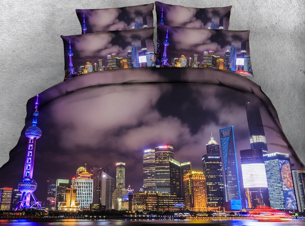 

Brightly lit city night scene 3d effect photo bed linen can be customized photo pattern
