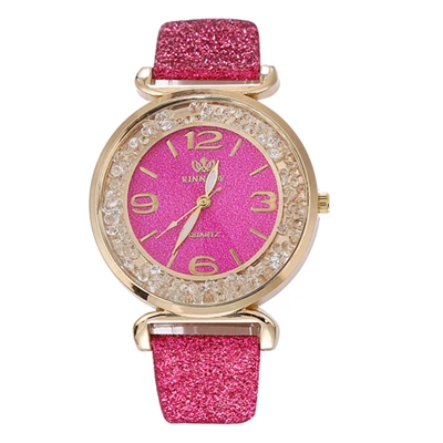 Лучшие продажи, модные женские часы, роскошные хрустальные стразы из нержавеющей стали, кварцевые наручные часы, Прямая поставка, relogio - Цвет: Hot Pink