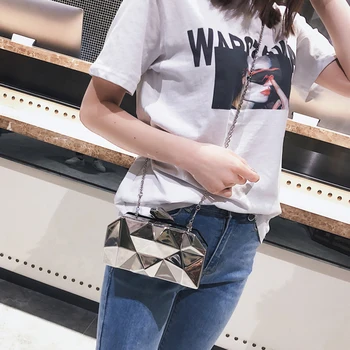 

Fashion Geometric Women Handbags Metal High Quality Hexagon Clutches Mini Party Black Evening Purse Silver Bags Gold Box Clutch