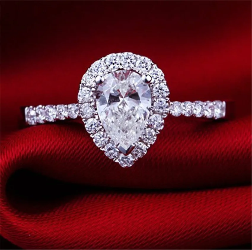 2CT Груша Форма имитированный алмаз обручальное кольцо стерлингового серебра с 18 К белый золотой чехол кольцо длительный