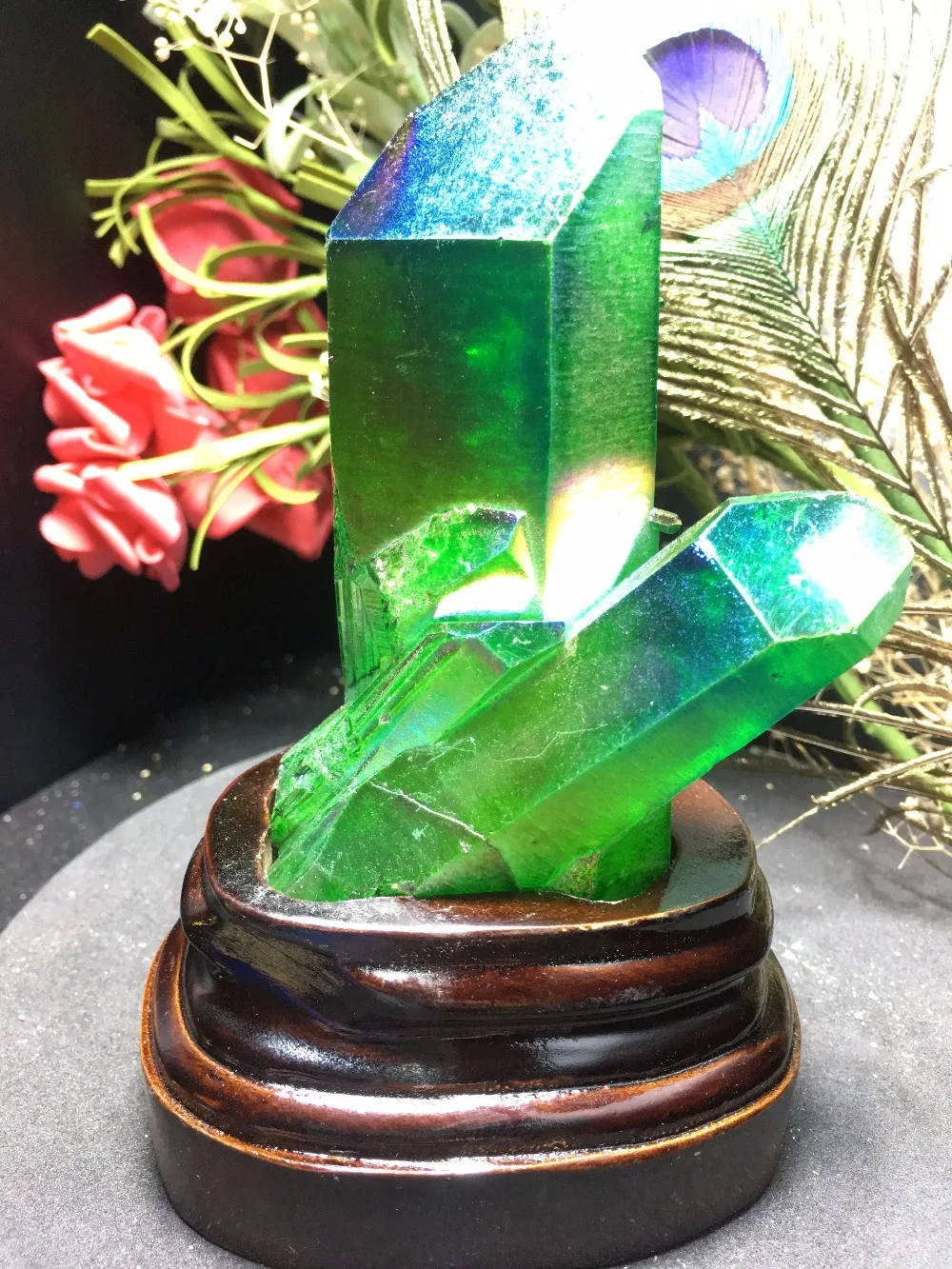 

Natural beautiful reiki quartz crystal bismuth titanium cluster specimen