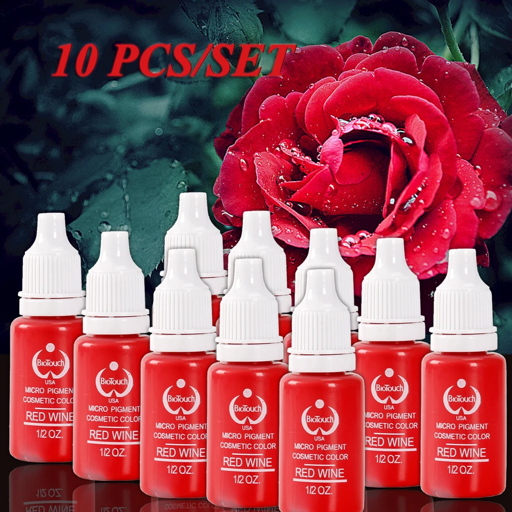 

10pcs Tattoo Ink Pigment For Permanent Makeup Easy To Wear Micro Pigment Eyebrow Eyeliner Lip Body Tattoo Art Beauty RED WINE