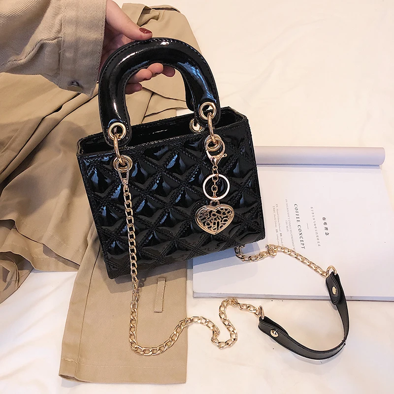 Роскошная брендовая сумка, модная новинка, высокое качество, лакированная кожа, женская дизайнерская сумка, на цепочке, сумка через плечо