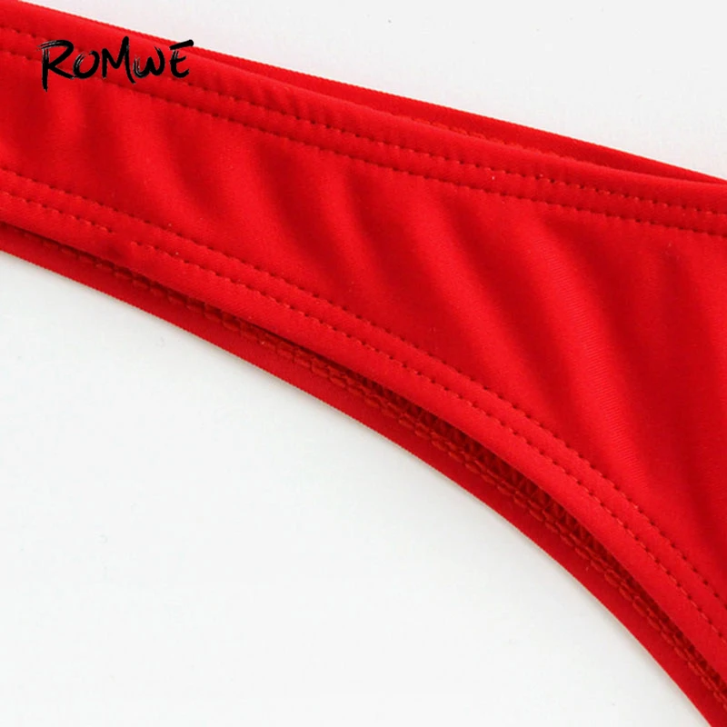 Romwe Sport Red Sexy Plunge Neck Push Up Underwire Bikinis High Cut Bikini Sets Women Beach Vacation Pool Padded Swinwear Suits