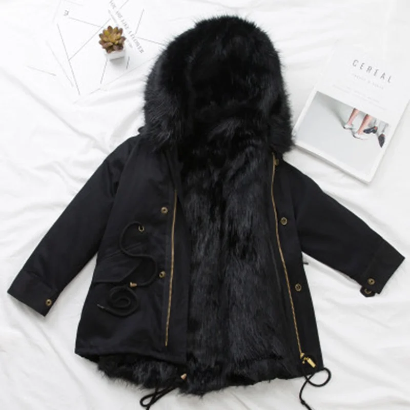 Новая модная детская зимняя верхняя одежда и пальто детская одежда для девочек и мальчиков пальто с мехом детская ткань искусственный мех, пальто - Цвет: B Black