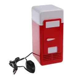 Красный настольных мини-холодильник Mini USB гаджет банок для напитков охладитель теплее холодильник с внутренним светодиодный свет для дома