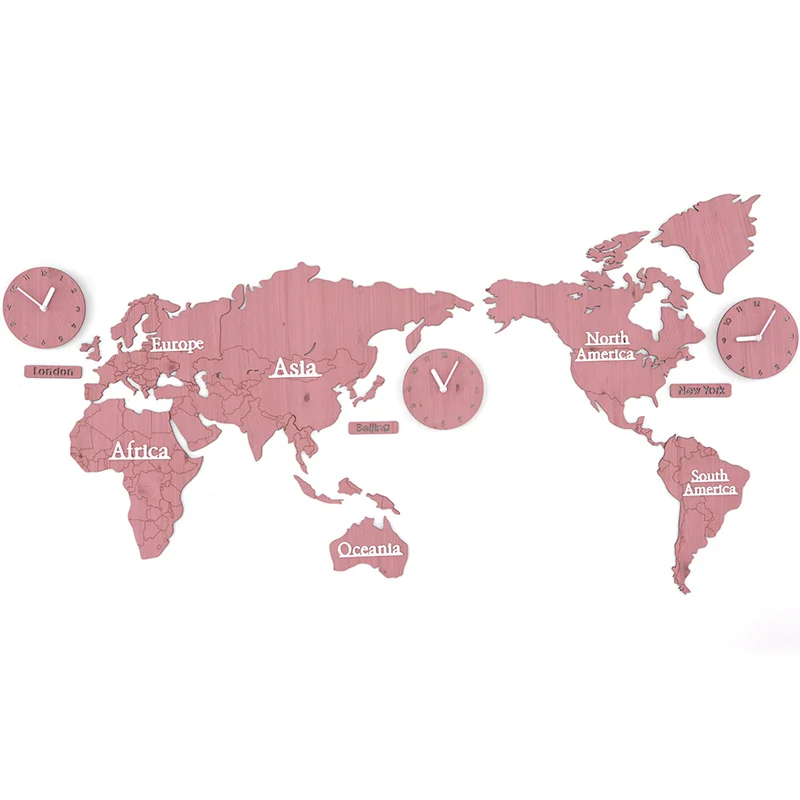 Карта мира Настенные Часы Домашнее настенное украшение для отеля принадлежности DIY гостиная настенные стикеры карта часы уникальные часы подарки - Цвет: Розовый