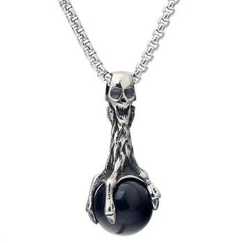 

New Pendants Stainless Steel Fashion Skull Claw Stone Pendant Necklace With Black Stone