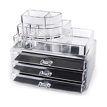 

OUNONA Transparent Acrylic 3-Drawer Spiral Style Makeup Cosmetics Jewelry Storage Box Case Rack Organizer