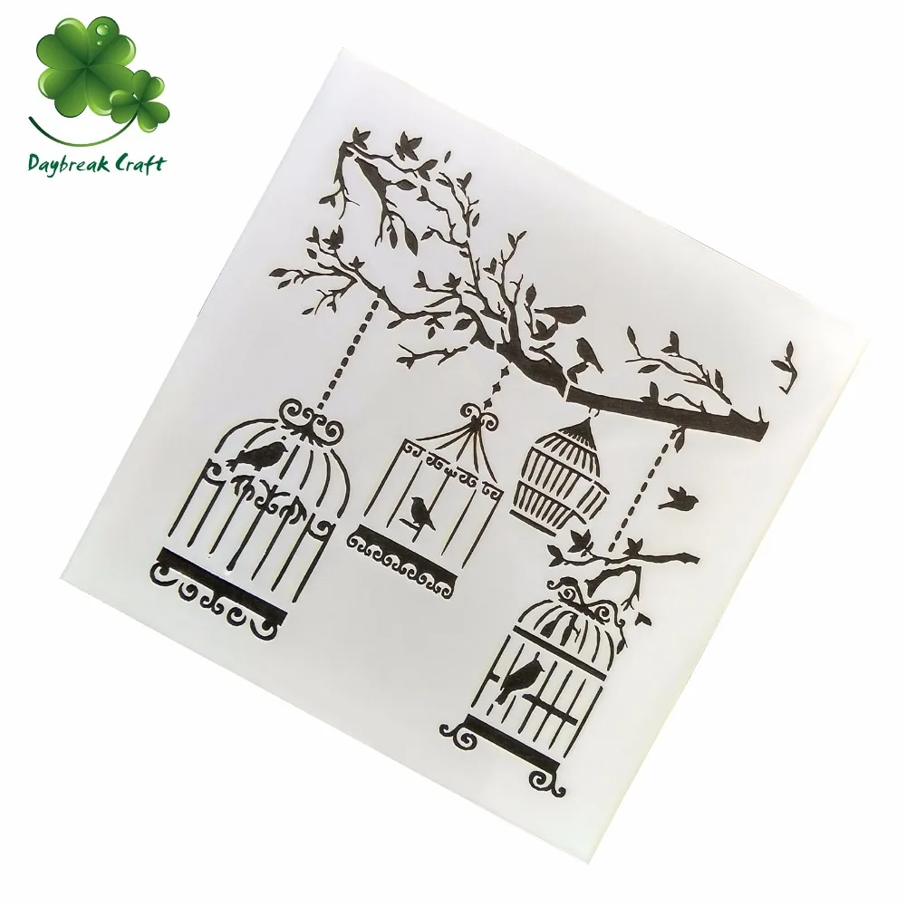 

(5.1x5.1 inch) Birdcages collection Scrapbook Plastic Stencil DIY inks and paints imprint PET spray mists template