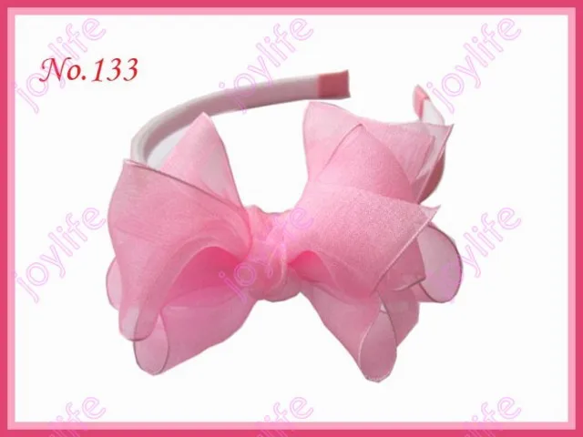 

Free shipping 65pcs 2016 Newest Girls Headband with 3-3.5 silk flower hair bow girl organza hairbands