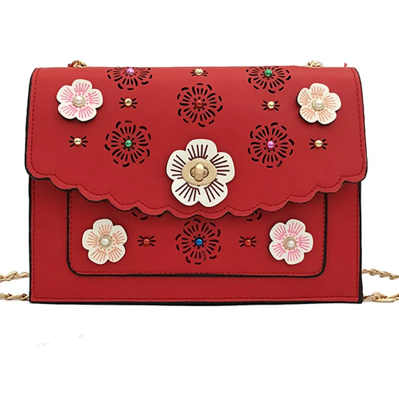 

2018 fashion flower women's small square chain bag Female shoulder bags for women handbags Messenger white red khaki black pink
