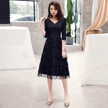 

2019 Women Sexy Tasse Evening Dresses V-Neck A-Line Short Sleeve Casual Midi Party Dress Robe de Soiree LF248