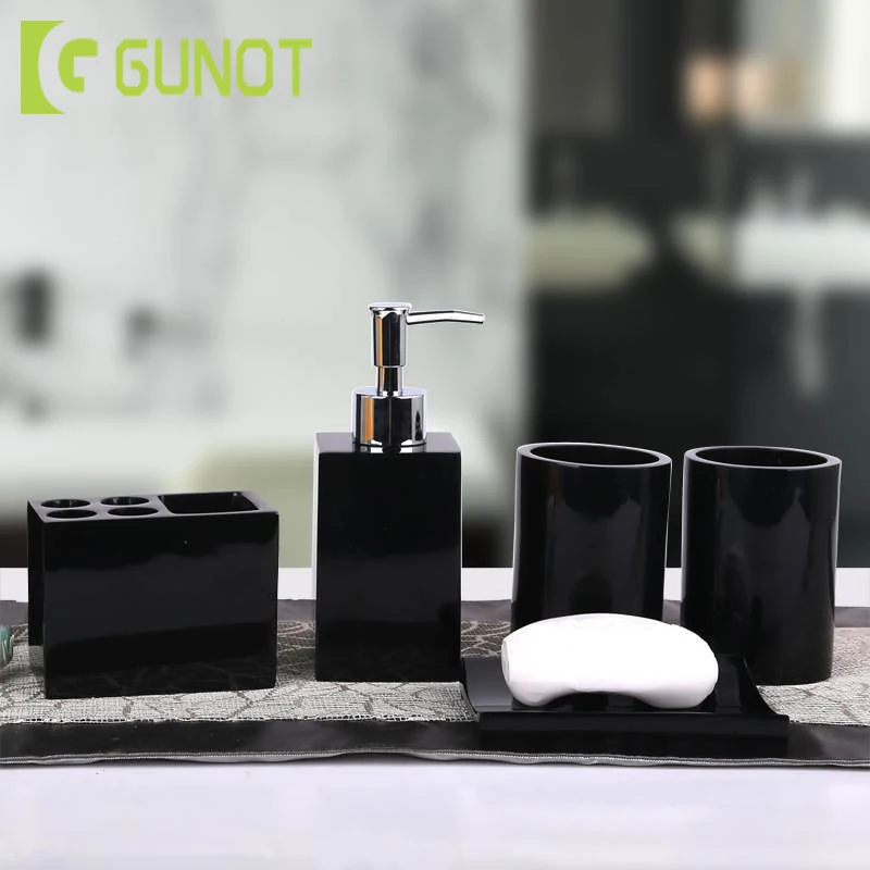 

GUNOT 5Pcs/Set Creative Resin Bathroom Accessories Sets Soap Dispenser/Toothbrush Holder/Tumbler/Soap Dish Home Decoration