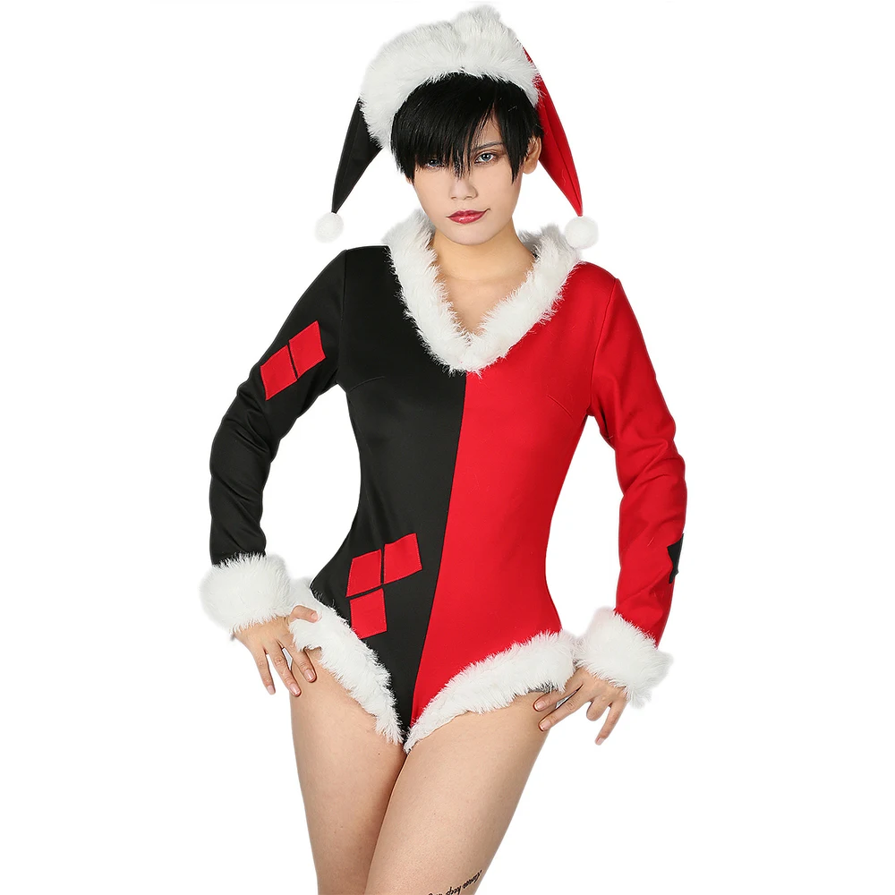 XCOSER костюм команды самоубийц, боди, женские вечерние костюмы на Рождество, Хэллоуин, сексуальный костюм для косплея, комбинезон и шляпа, новинка