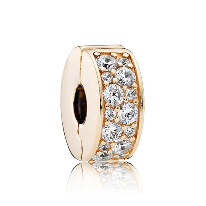 

New 925 Sterling Silver Bead Charm Gold Color Shining Elegance Clip Lock Stopper Beads Fit Pandora Bracelet Bangle Diy Jewelry