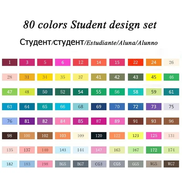 TOUCHFIVE 168 цветов, набор маркеров для творчества, двойная головка, эскизные маркеры, ручка для манги, дизайн для рисования, лайнер, маркеры, художественные канцелярские принадлежности - Цвет: 80 Students Set