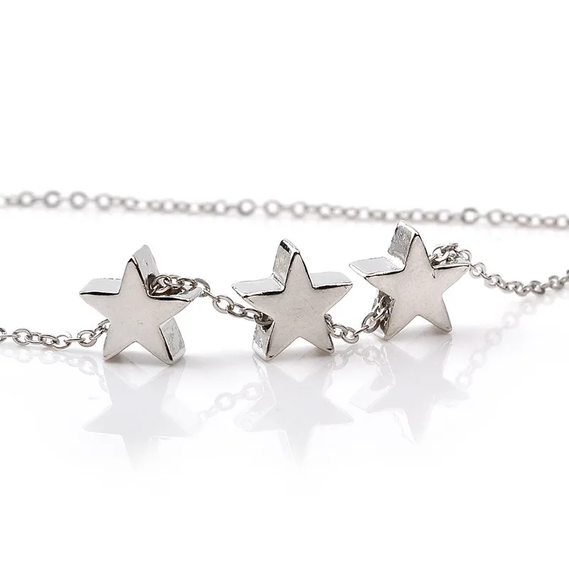 Модное колье ожерелье сверкающие звезды серебряное ожерелье с подвеской модное эффектное ожерелье три звезды женские ювелирные изделия для девочек
