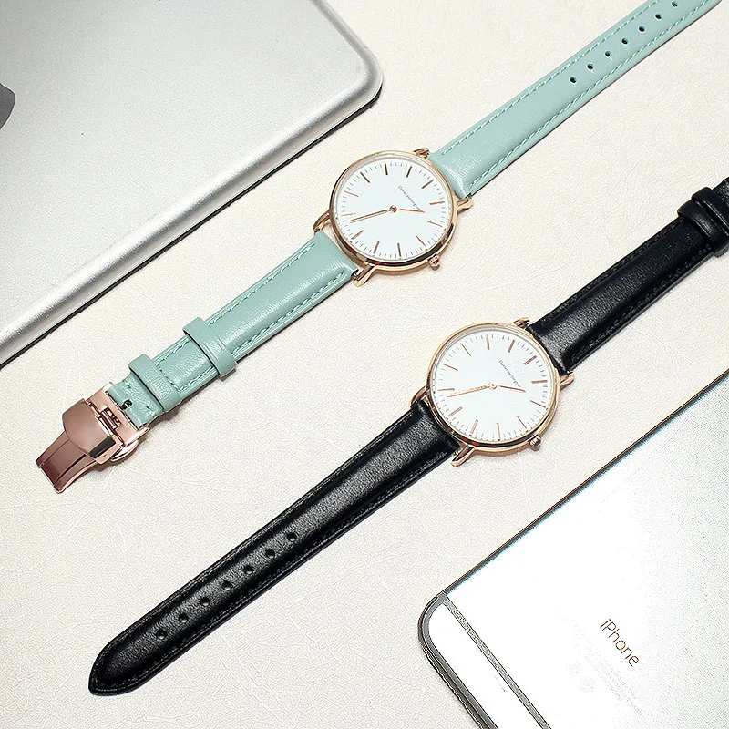 

Watch strap leather strap 12mm 14mm 16mm 18mm 20mm 15mm watch fittings women's Brown Black Pink strap butterfly buckle strap