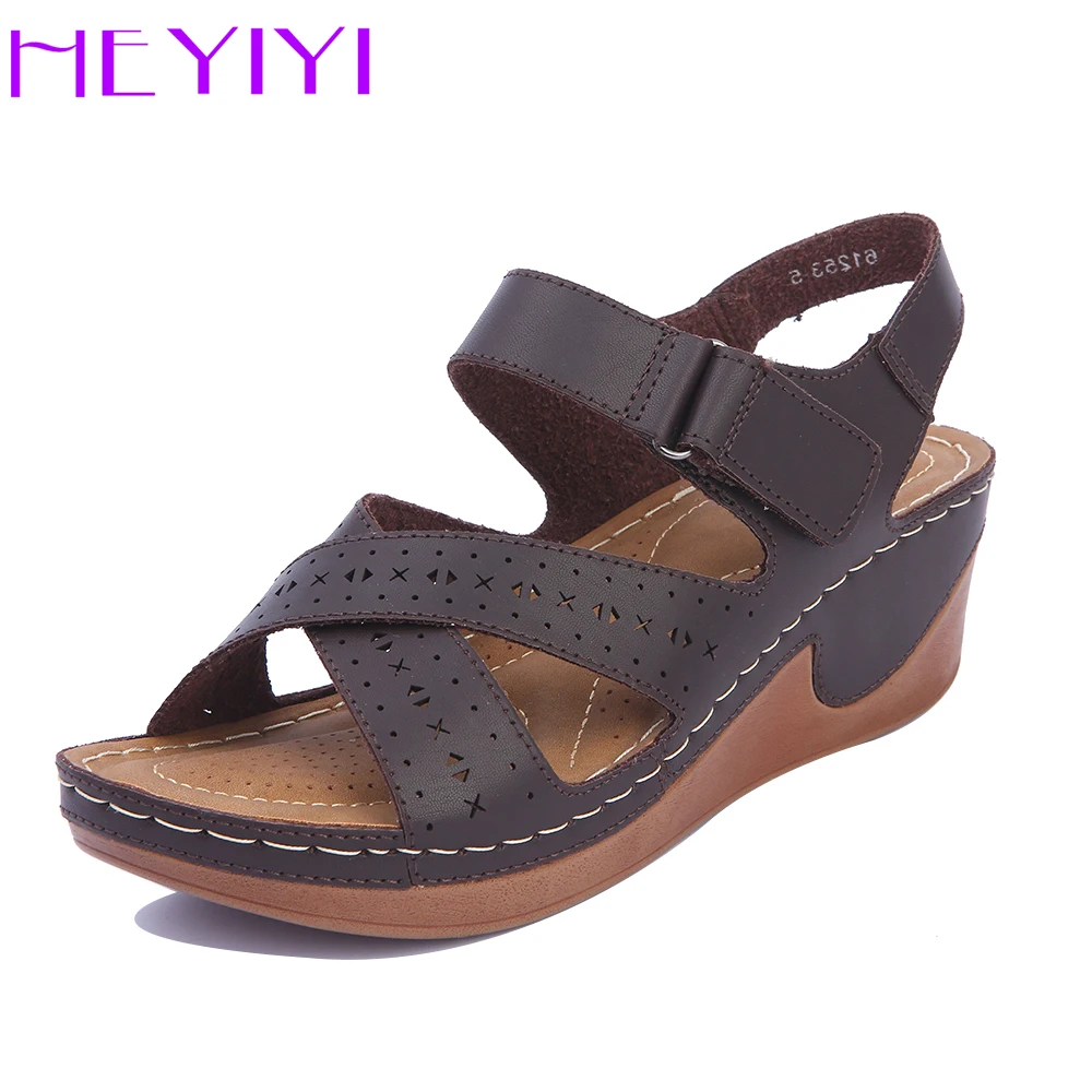 

Wedges Women Sandals Lightweight Casual Hool&loop Cross Band Platform Summer Sewing Comfortable Soft Insole Rome Shoes HEYIYI