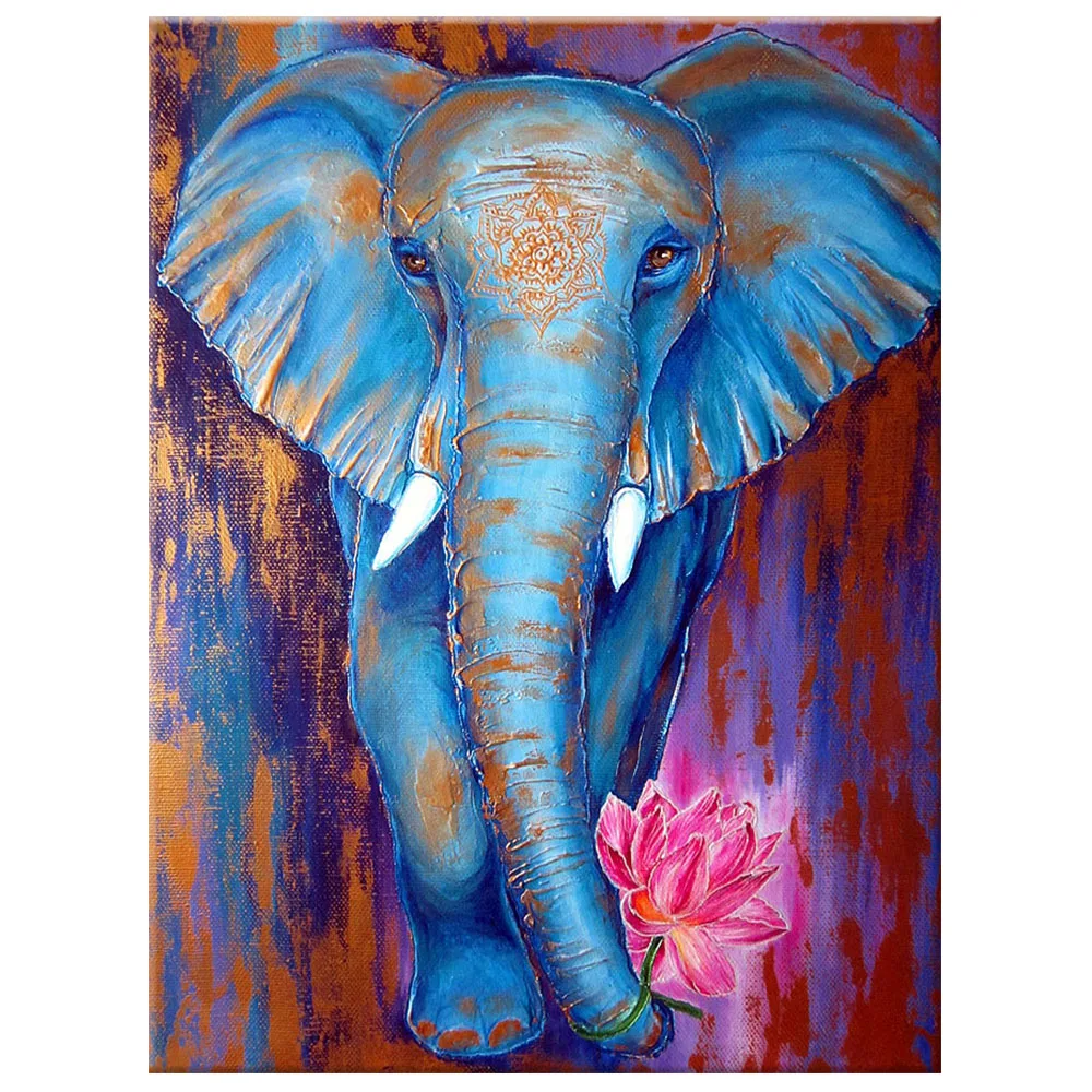 Diy Diamond Painting Elephant with Lotus Cross Stitch Mosaic Kits