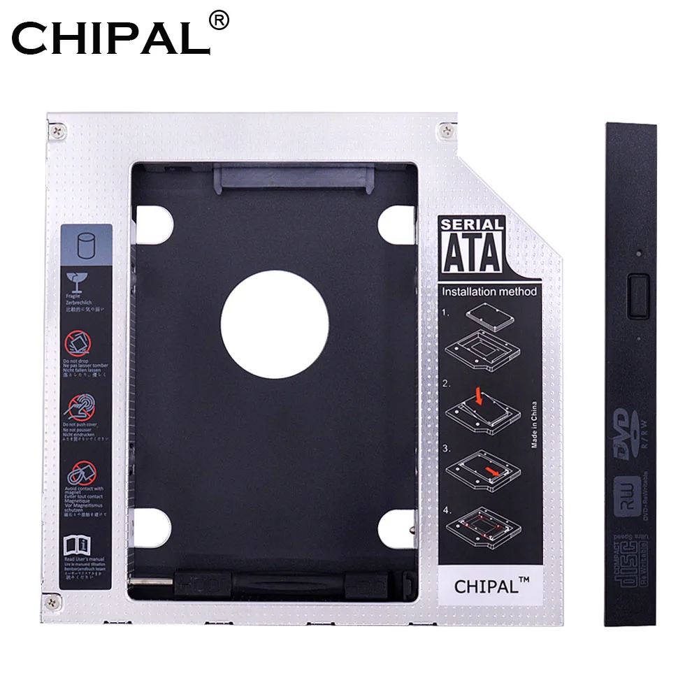 

CHIPAL Magnesium Alloy 2nd HDD Caddy 12.7mm SATA 3.0 for 2.5 Inc SSD Case Hard Drive Enclosure for Laptop CD ROM DVD-ROM Optibay