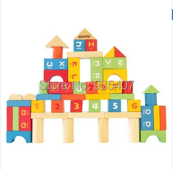 

Family 50PCS wooden play better than alphanumeric bagged toy building blocks