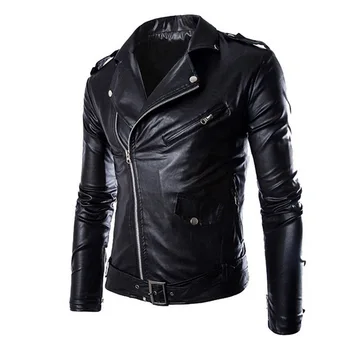 

Vogue Spring Autumn Fashion Motorcycle Jackets PU Leather Moto Jackets Men Slash Zipper Lapel Biker Rider Faux Leather Coat