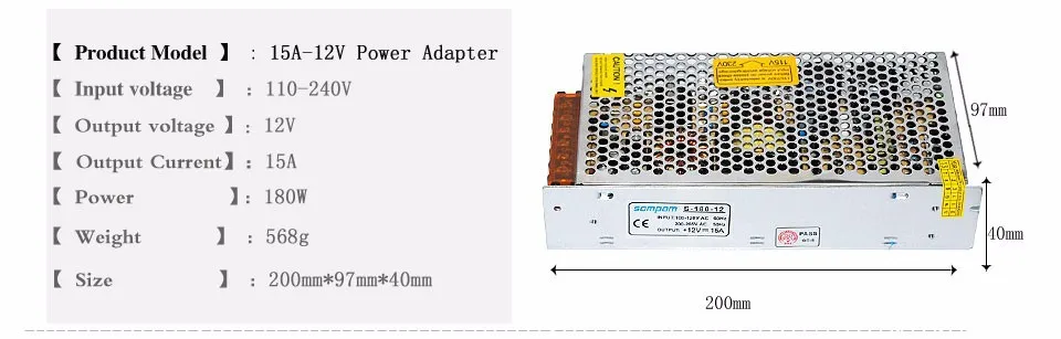 10A 15A 20A 30A AC110V-240V к DC12V переключатель адаптер питания трансформатор DC адаптер для SMD светодиодные ленты светильник - Цвет: 15A 180W