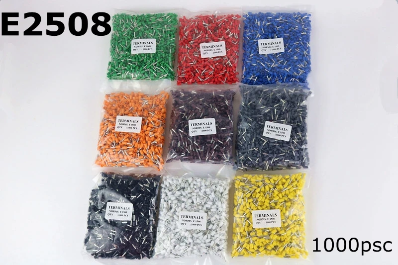 

E2508 copper Tube insulating terminals 2.5MM2 Insulated Cable Wire Connector Insulating Crimp Terminal Connector 1000pcs/pack