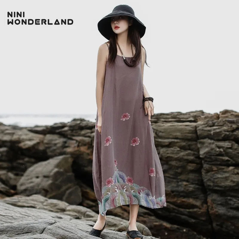 

NINI WONDERLAND Women Chiffon Print Dress Summer Spaghetti Strap Boho Beach Dress 2019 Female Print Fashion Slip Dresses Casual