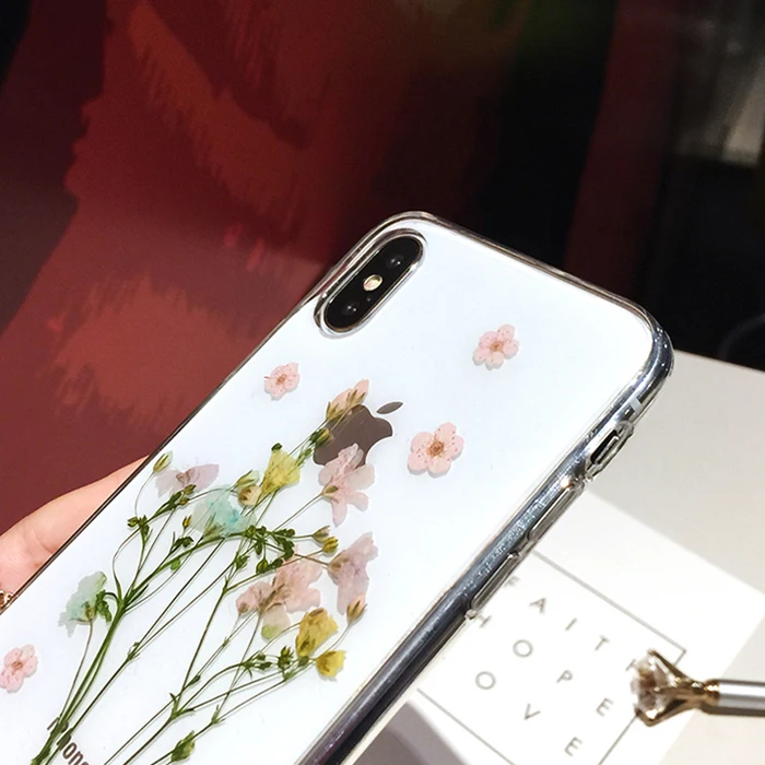 Qianliyao настоящий высушенный чехлы с цветочным принтом для iPhone X XS чехол для Max XR ручной работы мягкий чехол для iPhone 6 6S 7 8 Plus 11 Pro Max чехол для телефона