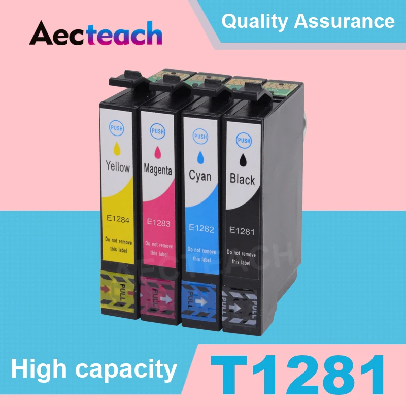 Aecteach Refillable Ink cartridge for EPSON T1281 T1282 T1283 T1284 stylus S22 SX125 SX13 SX235W SX435W SX425W Printer Inkjet | Компьютеры