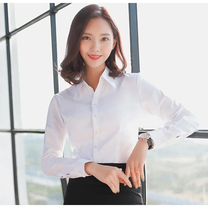 Women Blouse Long Sleeve Shirts Striped/Solid Color Ladies Office Shirts White Slim-fit Female Formal Social Blouses Tops Blusas off the shoulder shirts & tops