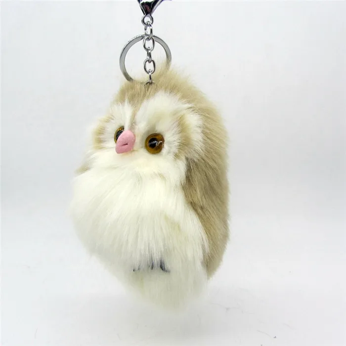 New Fashion 15cm Faux Rabbit Fur Pom Pom Owl Key Chain Women Bag Charms Keychain Female Car Key Ring Jewelry Trinket Man Keyring (3)