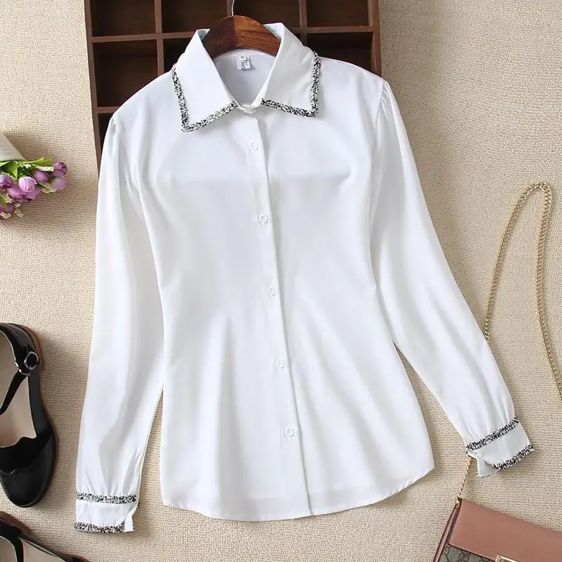 2018 Autumn Korean Casual Loose Line Stitching Women Blouses Student Base Large Size Long Sleeve Lapel White Shirt Female Tops |